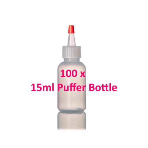 100x LDPE Boston Round Puffer Bottle 15ml
