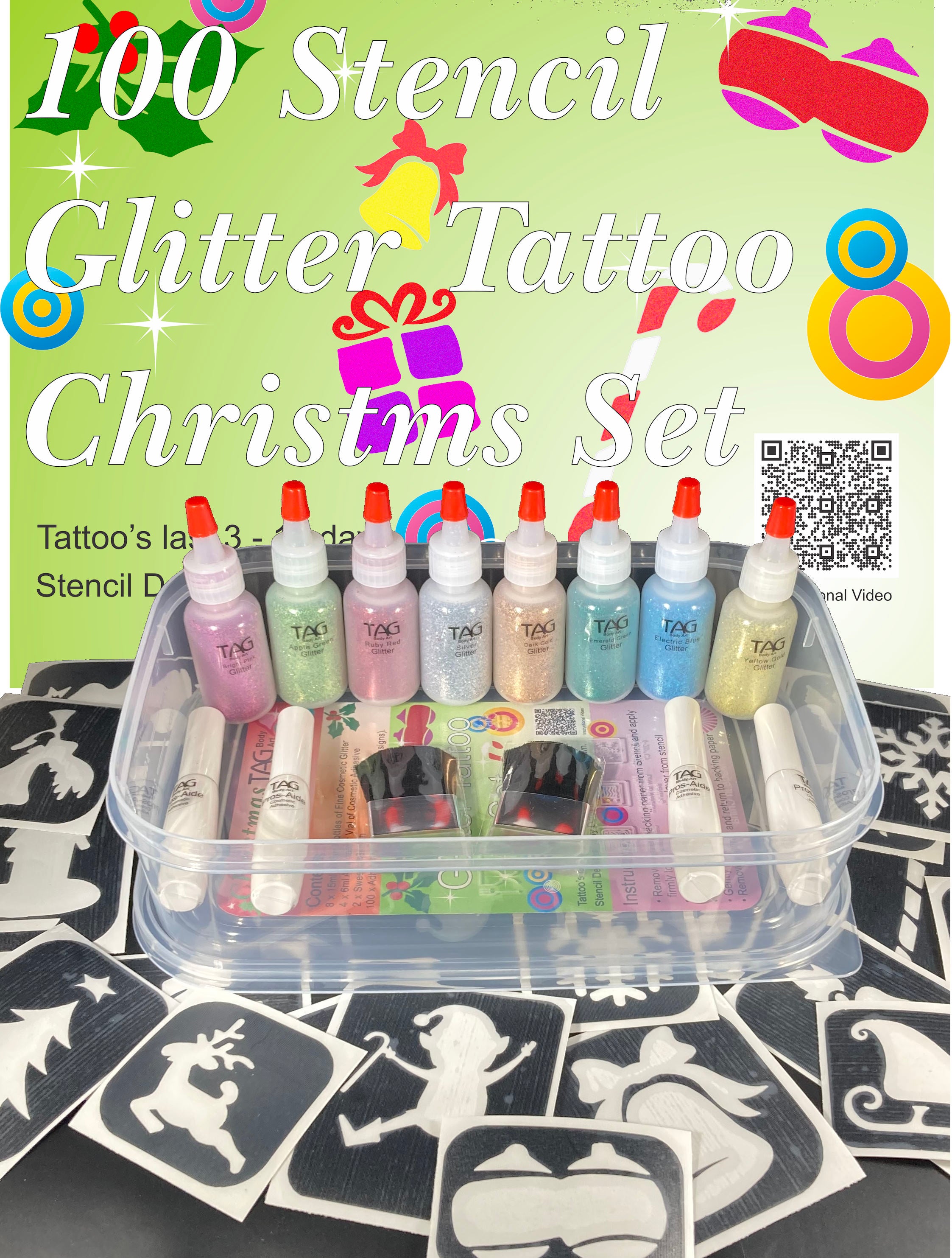 Glitter Tattoo Stencil Kit - Christmas