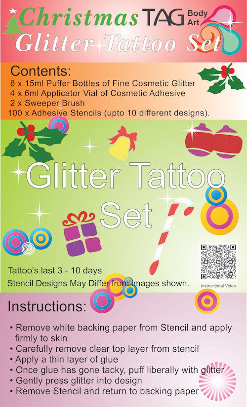 Glitter Tattoo Stencil Kit - Christmas